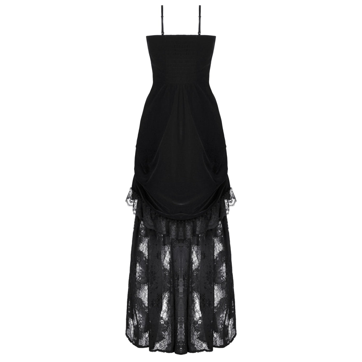 Vestido Largo GĂłtico Negro Terciopelo y Encaje - Crazyinlove