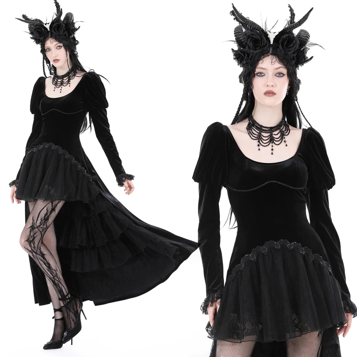 Vestido Largo/corto Terciopelo Negro - Crazyinlove