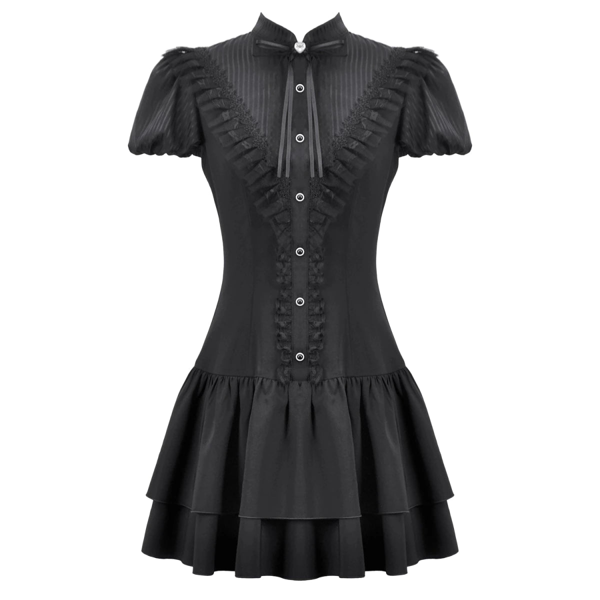 Vestido Mini con Pechera de Volantes y Lazos - Crazyinlove