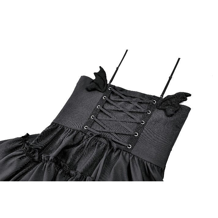 Vestido Mini Gothic Lolita Negro con Cordones Burdeos y Cuernos, foto de detalle 3