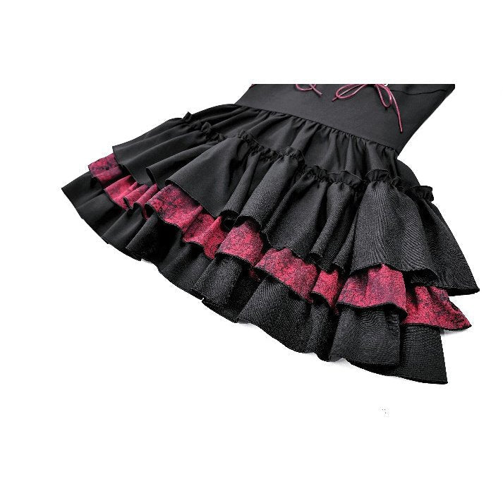 Vestido Mini Gothic Lolita Negro con Cordones Burdeos y Cuernos, foto de detalle 2