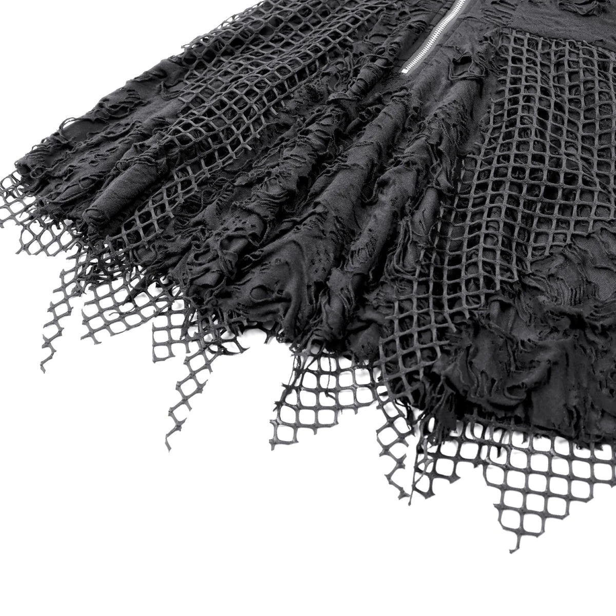 Vestido Mini Punk Negro con Efecto Rasgado, Rejilla y Cadenas - Crazyinlove