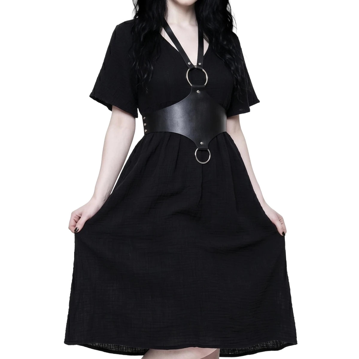 Vestido Negro de Algodón con Mangas Aladas - Crazyinlove