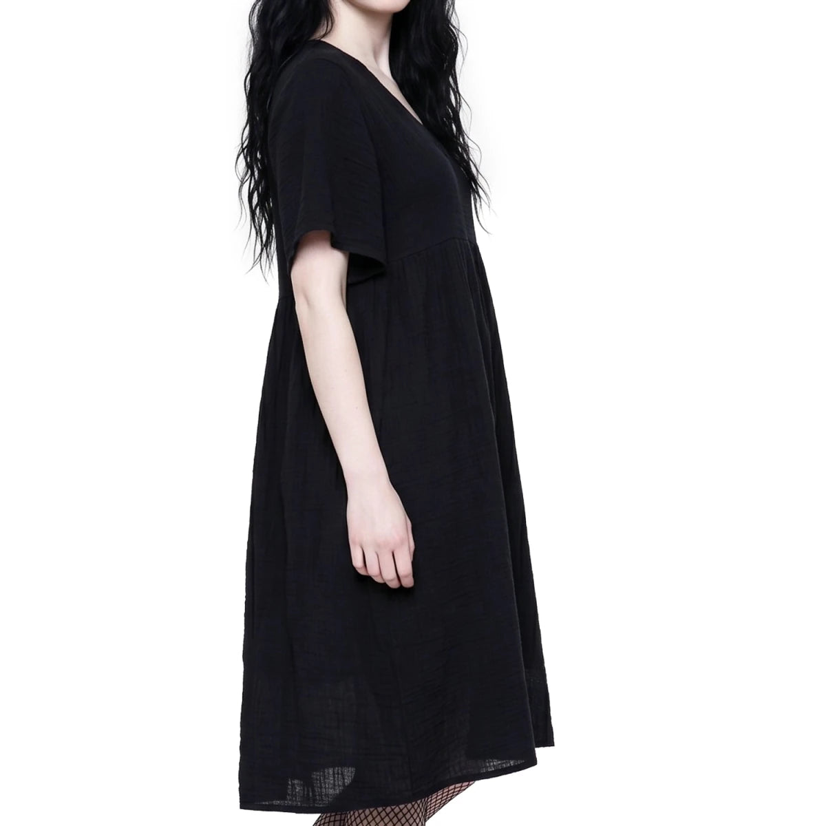 Vestido Negro de Algodón con Mangas Aladas - Crazyinlove