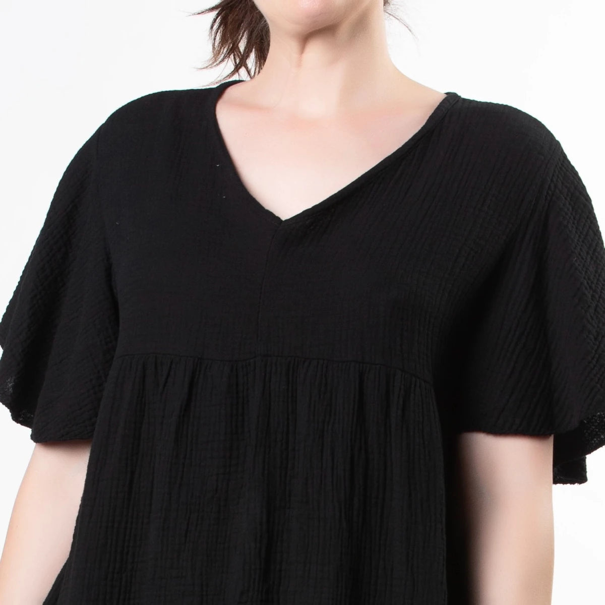 Vestido Negro de Algodón con Mangas Aladas - Crazyinlove