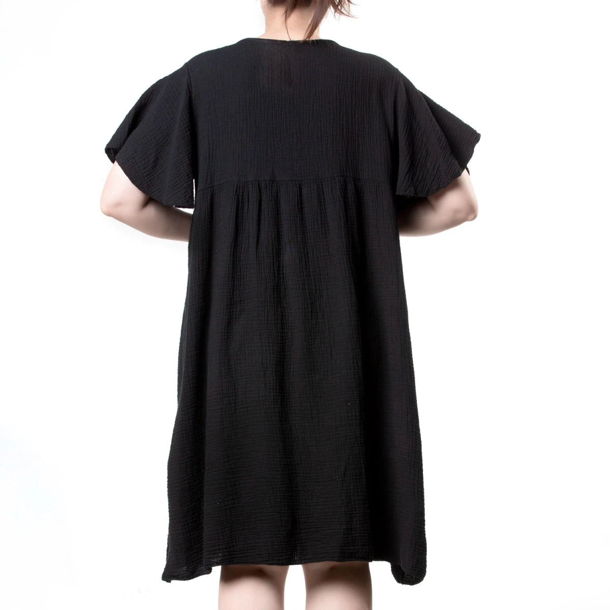 Vestido Negro de Algodón con Mangas Aladas - Crazyinlove