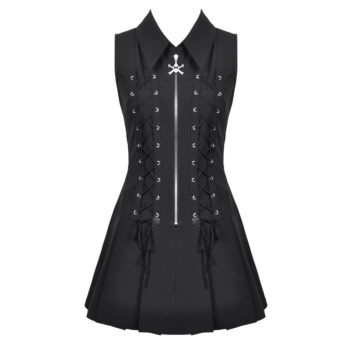 Vestido Punk Mini con Cremallera, Calavera y Cordones - Crazyinlove