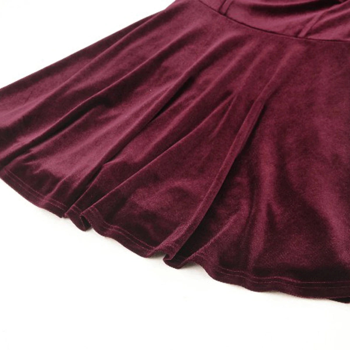 Vestido Terciopelo Burdeos con Capelina Encaje - Crazyinlove