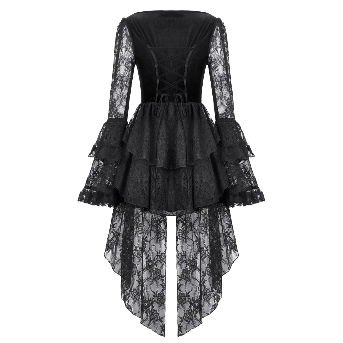 Vestido Terciopelo y Encaje con Mangas Pagoda - Crazyinlove