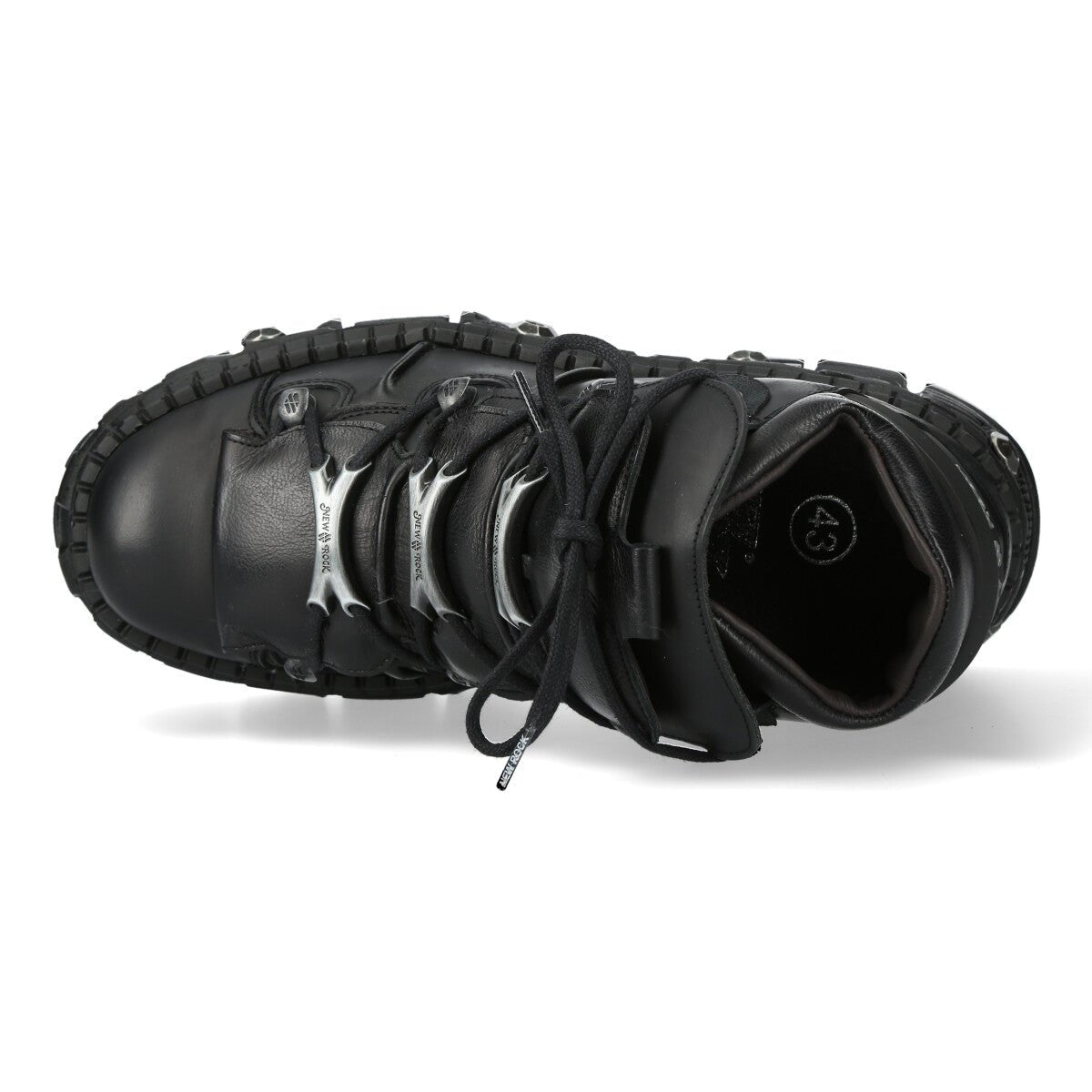 Vista superior del zapato New Rock M-WALL106-S25 con cordones negros y pasadores metálicos