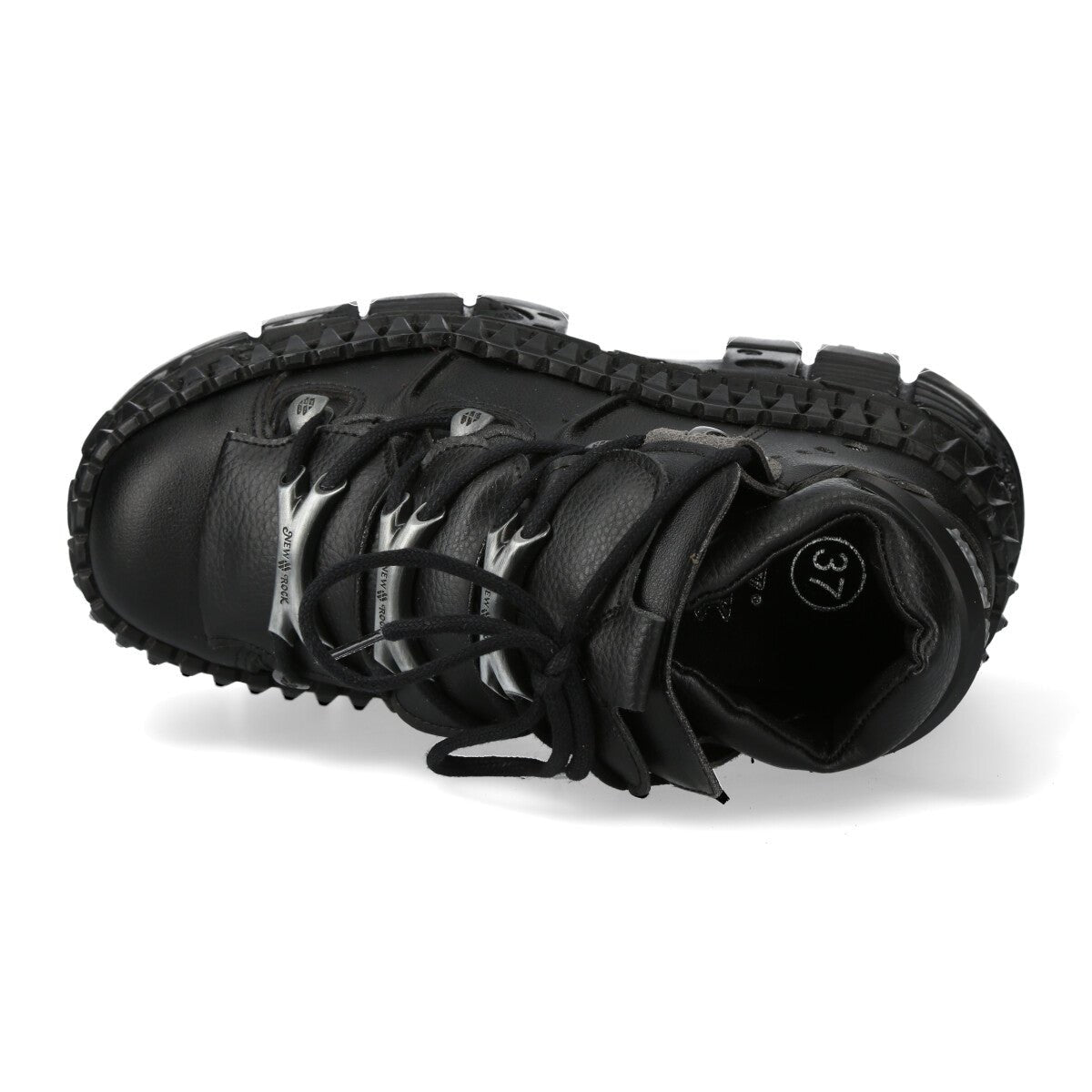 Vista superior del zapato New Rock M-WALL106-V16 con cordones negros y pasadores metálicos
