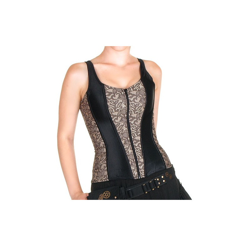 Corset Negro / Marrón Brocado