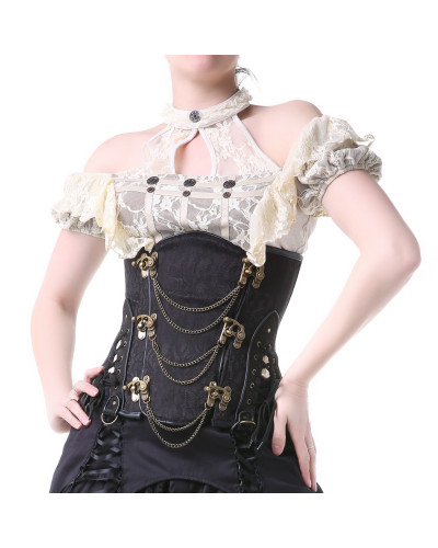 Corset Negro Bajo Pecho con Broches y Cadenas 