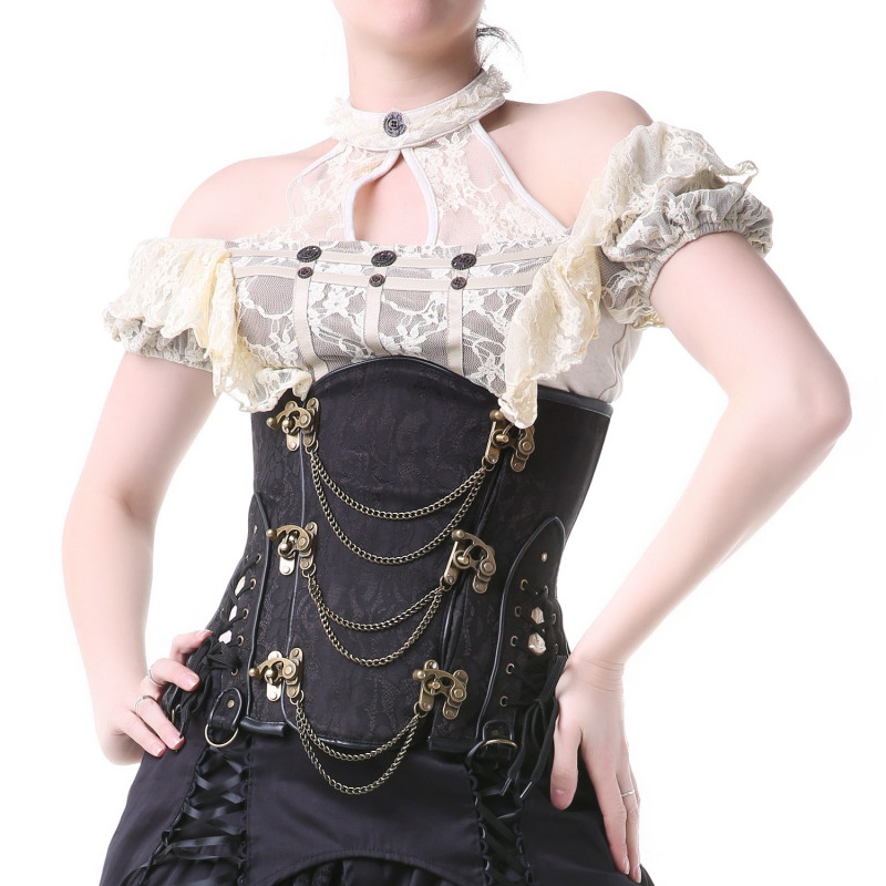 Corset Negro Bajo Pecho con Broches y Cadenas 