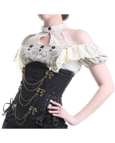 Corset Negro Bajo Pecho con Broches y Cadenas 