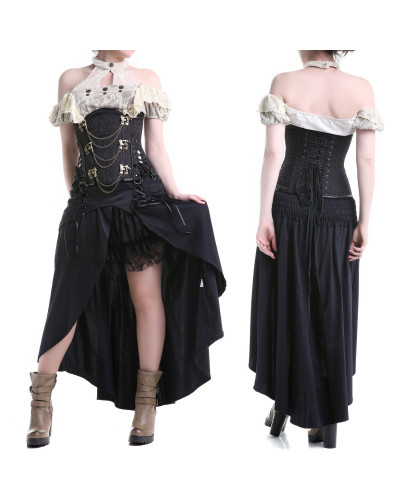 Corset Negro Bajo Pecho con Broches y Cadenas 
