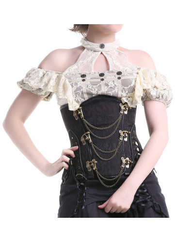 Corset Negro Bajo Pecho con Broches y Cadenas 