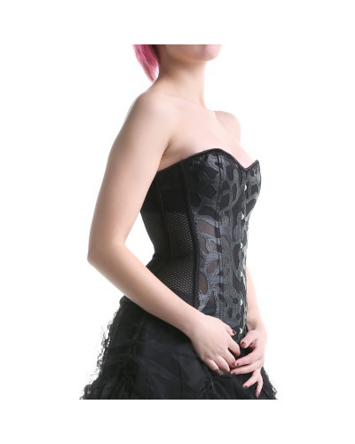Corset Rejilla Con Detalles En Cuero