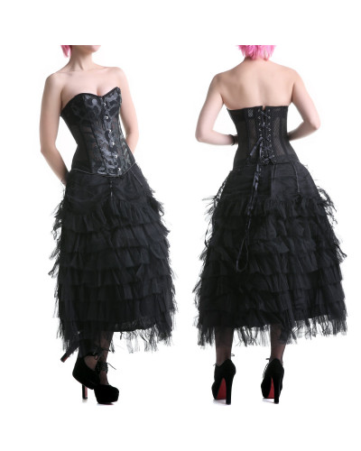 Corset Rejilla Con Detalles En Cuero