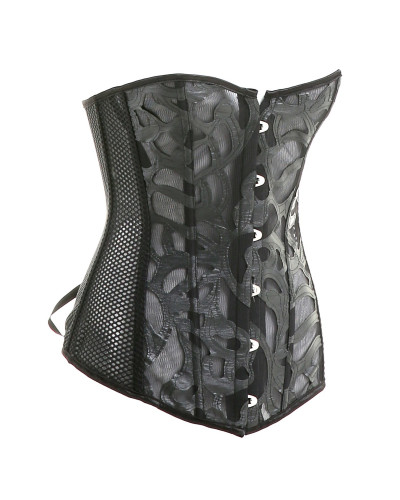 Corset Rejilla Con Detalles En Cuero