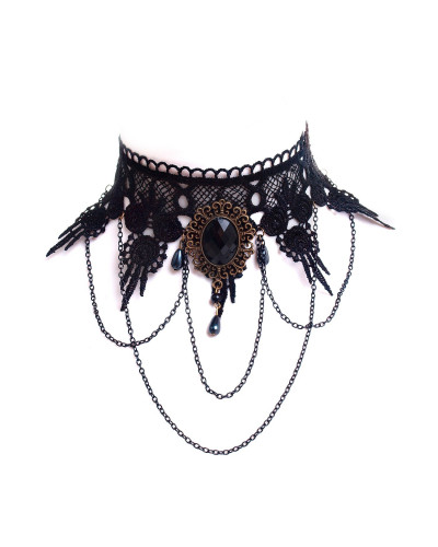 Gargantilla Negra con Piedra y Cadenas