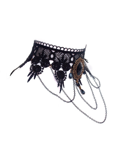 Gargantilla Negra con Piedra y Cadenas