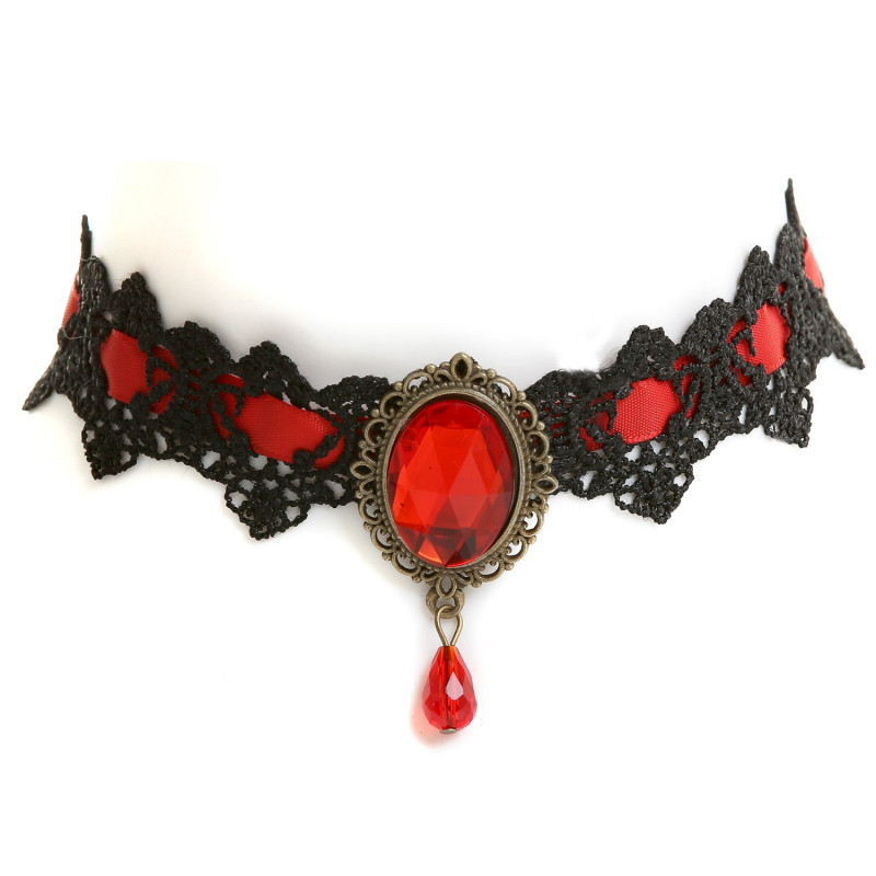 Chocker Negro y Rojo con Piedra