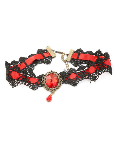 Chocker Negro y Rojo con Piedra
