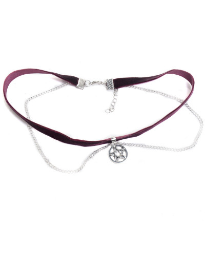 Gargantilla de Terciopelo Morado con Pentagrama y Cadena