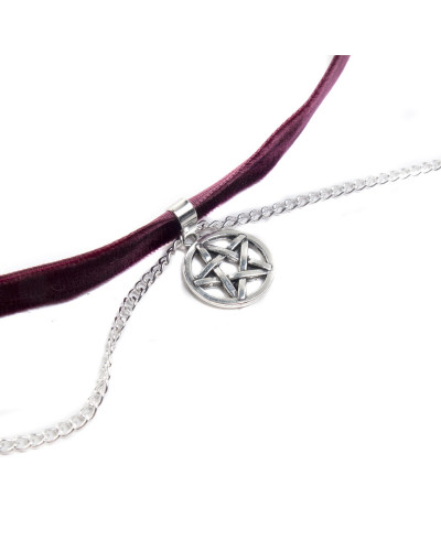 Gargantilla de Terciopelo rojo con Pentagrama y Cadena