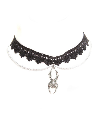 Choker Guipur y Cadena con Araña Calavera