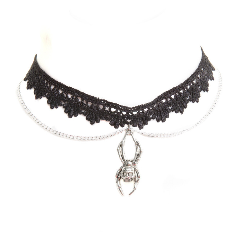 Choker Guipur y Cadena con Araña Calavera