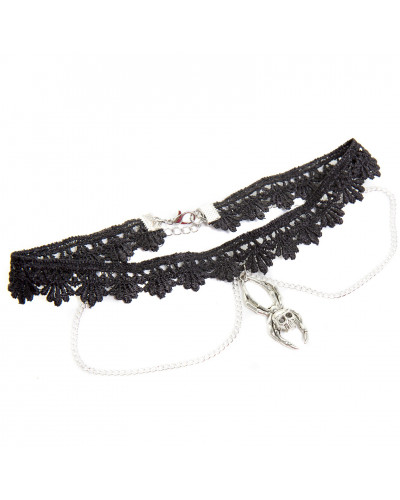 Choker Guipur y Cadena con Araña Calavera