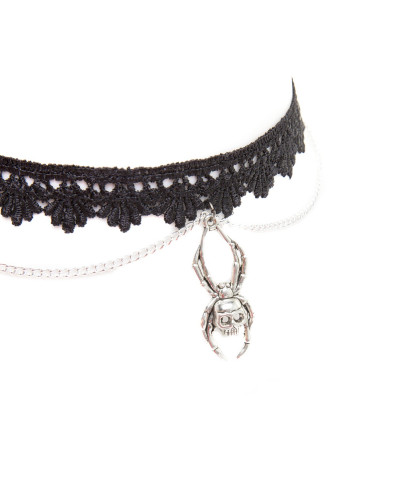 Choker Guipur y Cadena con Araña Calavera