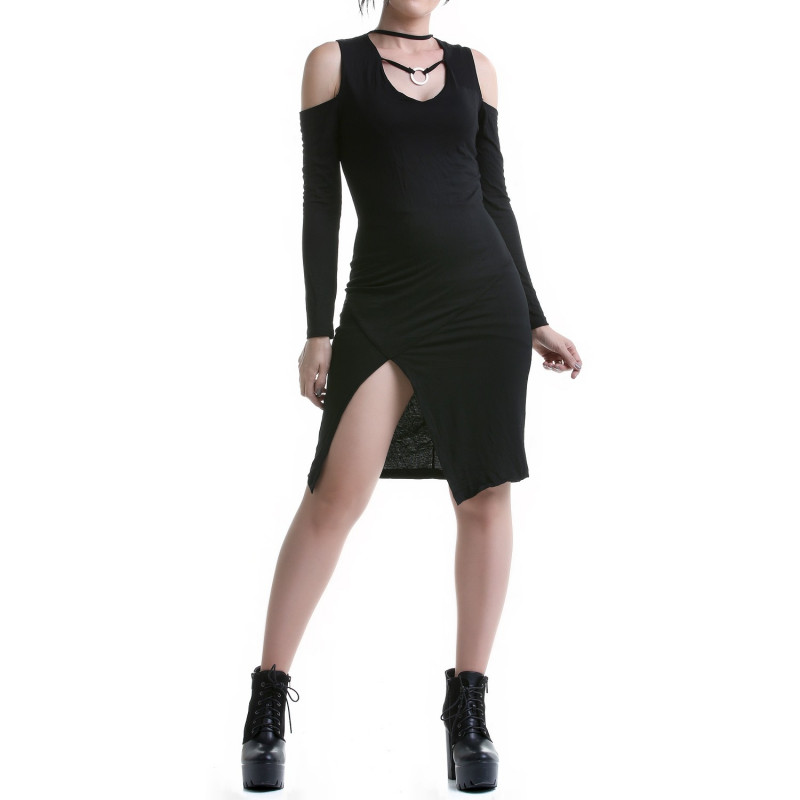 Vestido Corto de Manga Larga con Cruzado y Anilla
