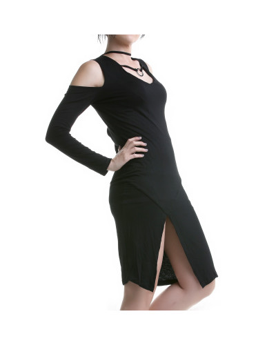 Vestido Corto de Manga Larga con Cruzado y Anilla