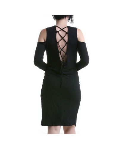 Vestido Corto de Manga Larga con Cruzado y Anilla