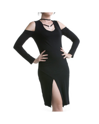 Vestido Corto de Manga Larga con Cruzado y Anilla