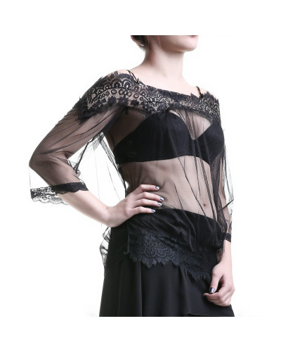 Camisón Blusa de Dormir de Tul y Encaje