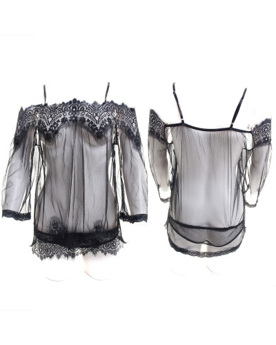 Camisón Blusa de Dormir de Tul y Encaje