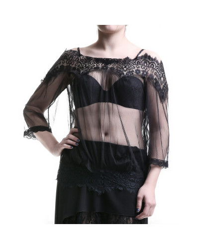 Camisón Blusa de Dormir de Tul y Encaje