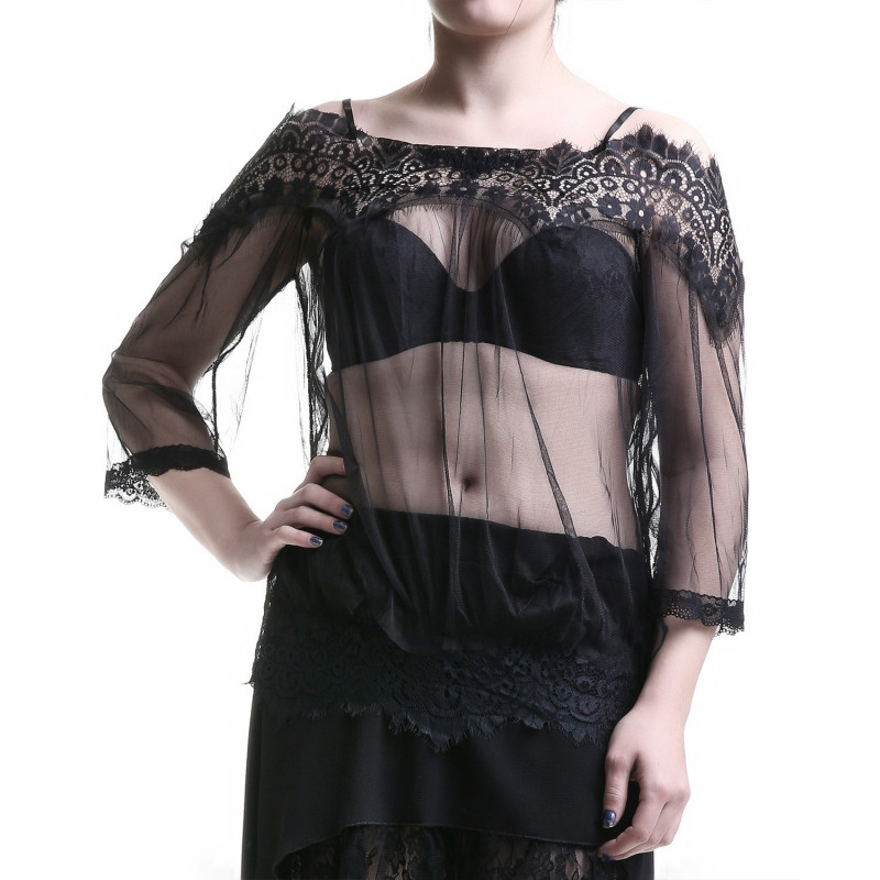 Camisón Blusa de Dormir de Tul y Encaje