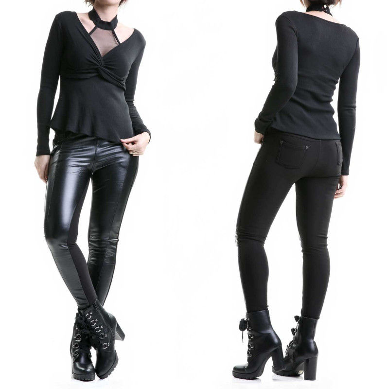 Legging com Couro Artificial