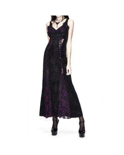 vestido largo morado  y negro gotico  de encaje
