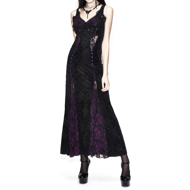 vestido largo morado  y negro gotico  de encaje