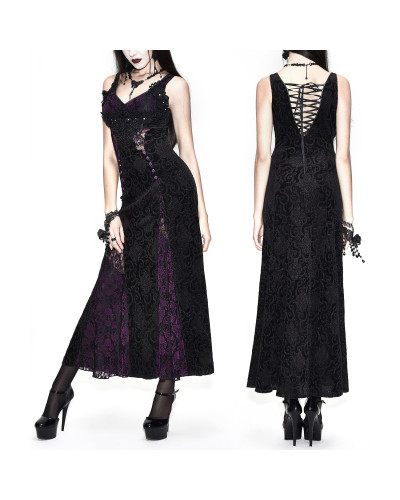 vestido largo morado  y negro gotico  de encaje