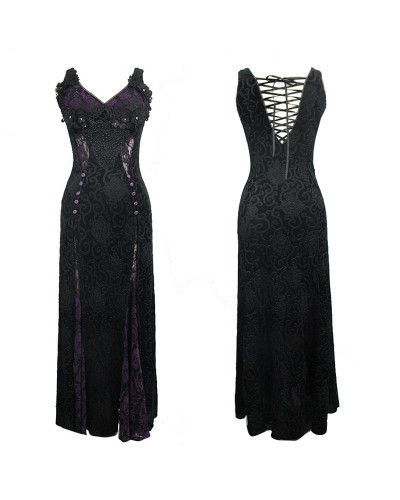 vestido largo morado  y negro gotico  de encaje