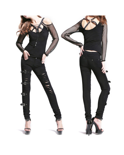 PANTALON TEJANO NEGRO CON ROTOS