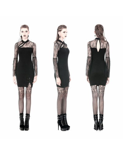 VESTIDO CON MANGAS Y PECHO DE ENCAJE