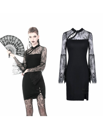 VESTIDO CON MANGAS Y PECHO DE ENCAJE